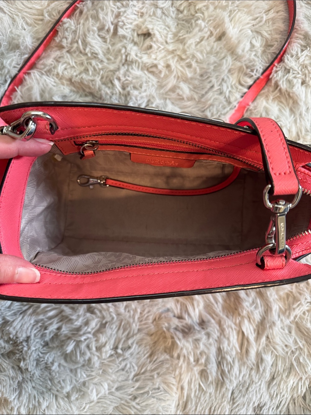 Michael Kors Coral Pink Studded Selma Crossbody Bag - Picture 3 of 6